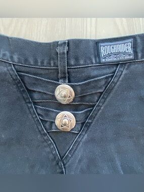 Vintage Roughrider 80’s silver concho detailed black long-legged slender jeans